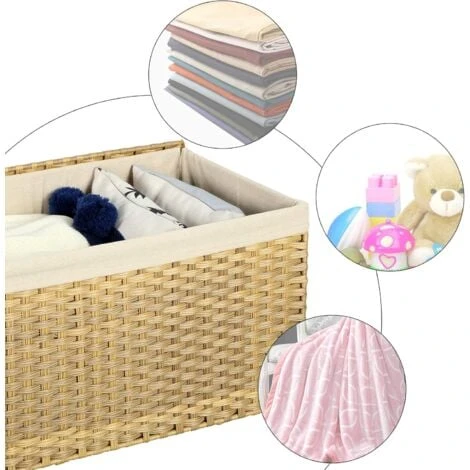 Songmics Boîte De Rangement Rotin, Bac De Rangement, Panier à Linge 65 L, Corbeille Décorative, Coffre De Rangement, Avec Poignées, Doublure, Couvercle, Pour Chambre, Buanderie, Couleur Boisée RST56NL 6 Songmics Boîte De Rangement Rotin, Bac De Rangement, Panier à Linge 65 L, Corbeille Décorative, Coffre De Rangement, Avec Poignées, Doublure, Couvercle, Pour Chambre, Buanderie, Couleur Boisée RST56NL – Image 4