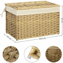 Songmics Boîte De Rangement Rotin, Bac De Rangement, Panier à Linge 65 L, Corbeille Décorative, Coffre De Rangement, Avec Poignées, Doublure, Couvercle, Pour Chambre, Buanderie, Couleur Boisée RST56NL 11 Songmics Boîte De Rangement Rotin, Bac De Rangement, Panier à Linge 65 L, Corbeille Décorative, Coffre De Rangement, Avec Poignées, Doublure, Couvercle, Pour Chambre, Buanderie, Couleur Boisée RST56NL -ATMOSPHERA || VIDAXL || Safavieh Soldes 55540752 5