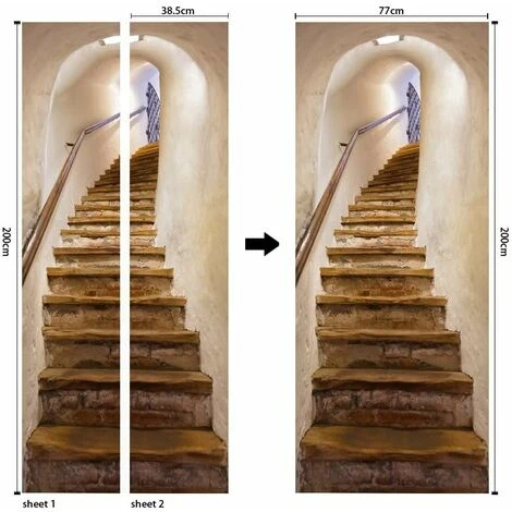 Stickers De Porte, 3D Intérieure Chambre Décoration Trompe L'oeil Vintage Sticker Muraux, Escaliers Adulte Enfant Salle Bain Poster 77 X 200Cm 7 Stickers De Porte, 3D Intérieure Chambre Décoration Trompe L'oeil Vintage Sticker Muraux, Escaliers Adulte Enfant Salle Bain Poster 77 X 200Cm – Image 5