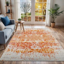 SURYA Tapis De Salon à Poils Courts Et Doux Vintage Oriental Orange Et Beige 120x170 Cm