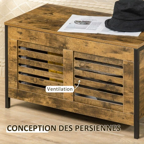 HOMCOM Coffre De Rangement Design Industriel Châssis Acier Noir Panneaux Particules Aspect Vieux Bois 6 HOMCOM Coffre De Rangement Design Industriel Châssis Acier Noir Panneaux Particules Aspect Vieux Bois – Image 4