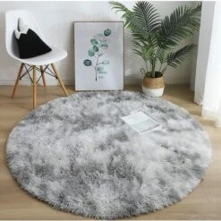Tapis Shaggy De Ronde Gris 160cm Fibre De Polypropylène Souple Tapis De Salon Longues Pile Tapis De Sol D'intérieur Modelée Décor