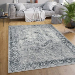Paco Home Tapis Salon Chambre Adulte Tissage Plat Moderne Oriental Marocain Vintage Lavable 80x150 Cm, Gris 2