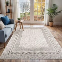 SURYA Tapis De Salon à Poils Courts Et Doux Scandinave Bohème Gris Et Beige 160x220 Cm