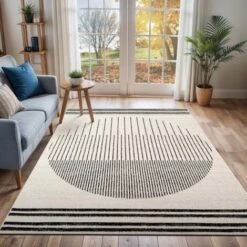 SURYA Tapis De Salon à Poils Courts Et Doux Scandinave Hygge Blanc Et Noir 130x170 Cm