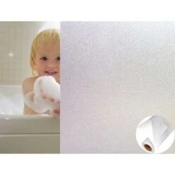 Déstockage Film Fenetre Anti Regard Film Occultant Fenêtre Film Dépoli Vitre Fenêtre Film Electrostatique Opaque Pour Vitre Brise Vue Fenetre Maison Salle De Bain Chambre (Blanc, 45X200)