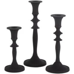 Set De 3 Bougeoir Classique En Aluminium Noir Icka - Lot De 3
