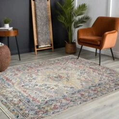 SURYA Tapis Lavable En Machine Vintage Oriental Gris Et Or 160x213 Cm