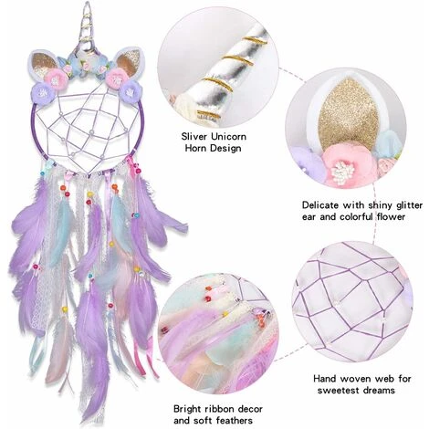 DENUOTOP Mobiles Attrape-rêves Pour Enfants, Licorne Capteur De Reves Attrapeur De Rêves Avec En Plumes Pour Filles Chambre à Coucher Décoration Murale à Suspendre (Rose) 4 DENUOTOP Mobiles Attrape-rêves Pour Enfants, Licorne Capteur De Reves Attrapeur De Rêves Avec En Plumes Pour Filles Chambre à Coucher Décoration Murale à Suspendre (Rose) – Image 2