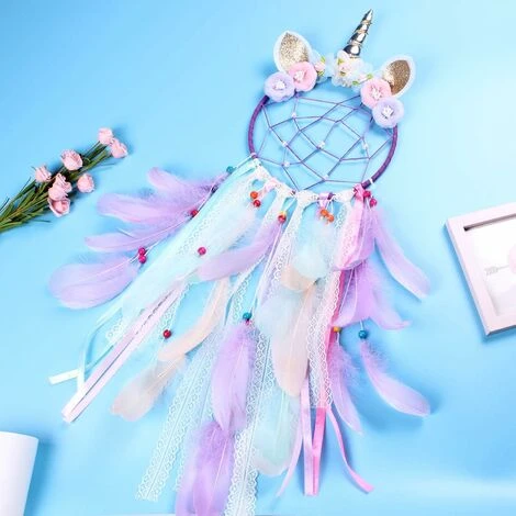 DENUOTOP Mobiles Attrape-rêves Pour Enfants, Licorne Capteur De Reves Attrapeur De Rêves Avec En Plumes Pour Filles Chambre à Coucher Décoration Murale à Suspendre (Rose) 5 DENUOTOP Mobiles Attrape-rêves Pour Enfants, Licorne Capteur De Reves Attrapeur De Rêves Avec En Plumes Pour Filles Chambre à Coucher Décoration Murale à Suspendre (Rose) – Image 3