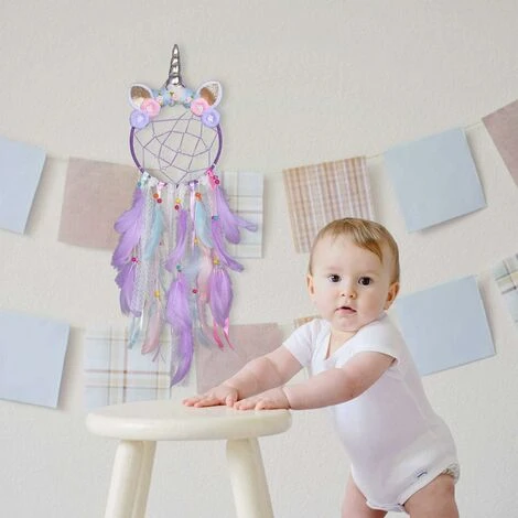DENUOTOP Mobiles Attrape-rêves Pour Enfants, Licorne Capteur De Reves Attrapeur De Rêves Avec En Plumes Pour Filles Chambre à Coucher Décoration Murale à Suspendre (Rose) 6 DENUOTOP Mobiles Attrape-rêves Pour Enfants, Licorne Capteur De Reves Attrapeur De Rêves Avec En Plumes Pour Filles Chambre à Coucher Décoration Murale à Suspendre (Rose) – Image 4