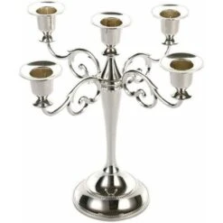 DENUOTOP Candélabres Bougeoir Bougeoir à 5 Bras Bougeoir Bougeoir Comme Décoration De Table Pour Noël Et Thanksgiving (argent)
