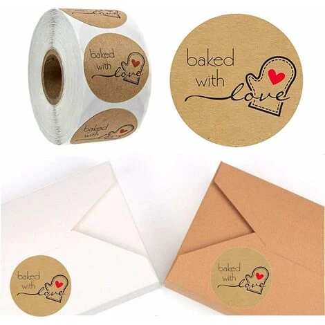 DENUOTOP Étiquettes Générales 500pcs Kraft Baked With Love Stickers Rond Etiquette Handmade Adhésif Stickers Rouleau D'étiquettes Baking Sticker Self-Adhesive Label Pour Cadeaux, Projets De Bricolage 7 DENUOTOP Étiquettes Générales 500pcs Kraft Baked With Love Stickers Rond Etiquette Handmade Adhésif Stickers Rouleau D'étiquettes Baking Sticker Self-Adhesive Label Pour Cadeaux, Projets De Bricolage – Image 5