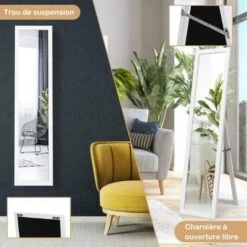 RELAX4LIFE Grand Miroir Sur Pied Chambre 147X29CM Avec Cadre En MDF Et Verre Antidéflagrant, Grand Miroir Mural Rectangulaire Pour Salon Vestiaire Couloir, Miroir Pleine Longueur(Blanc) -ATMOSPHERA || VIDAXL || Safavieh Soldes 60464694 4