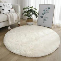 4x4 Tapis Rond Blanc Doux Pour Chambre à Coucher Tapis Moderne Cercle Moelleux Pour Enfants Filles Chambre De Bébé Intérieur En Peluche Circulaire Pépinière Tapis Mignon Cosy Tapis Pour Salon