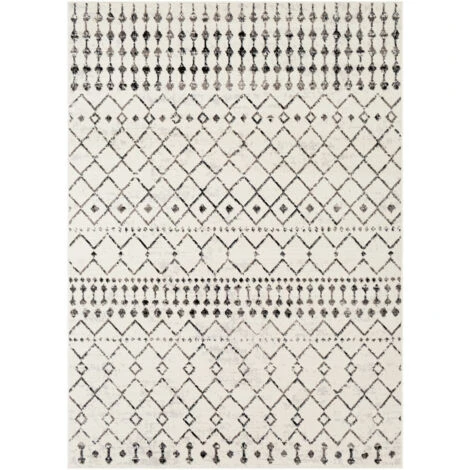 SURYA Tapis De Salon à Poils Courts Et Doux Berbère Ethnique Blanc Et Noir 200x275 Cm 4 SURYA Tapis De Salon à Poils Courts Et Doux Berbère Ethnique Blanc Et Noir 200x275 Cm – Image 2
