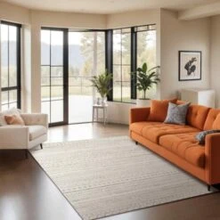 SURYA Tapis De Salon à Poils Courts Et Doux Scandinave Bohème Gris Et Blanc 152x213 Cm