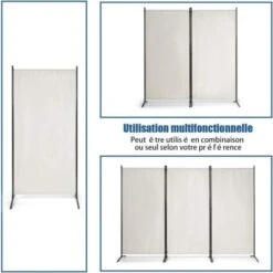 COSTWAY Paravent Sur Pied 3 Panneaux Pliable,Brise Vue，Cloison De Séparation Pièce Protéger Privée, 260 X 183 CM Blanc -ATMOSPHERA || VIDAXL || Safavieh Soldes 61019480 3