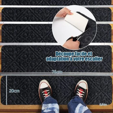COSTWAY Lot De 15 Marchettes D'Escalier Antidérapant 20 X 76 Cm/Tapis De Protection Autocollants, Sécurité Pour Enfants, Personnes Agées Et Animaux Domestiques Avec Adhésif Réutilisable (Gris) 7 COSTWAY Lot De 15 Marchettes D'Escalier Antidérapant 20 X 76 Cm/Tapis De Protection Autocollants, Sécurité Pour Enfants, Personnes Agées Et Animaux Domestiques Avec Adhésif Réutilisable (Gris) – Image 5