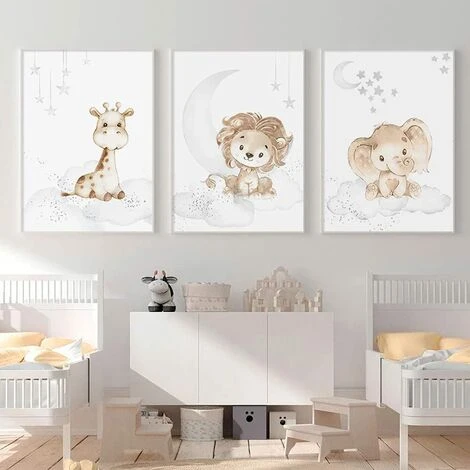 3 Posters Girafe Lion Elephant Nuage Lune Etoiles Affiches Decoration Chambre Bebe Enfants Fille Garcon Tableau Murales Cadeau Sans Cadre PTAN001-L 3 3 Posters Girafe Lion Elephant Nuage Lune Etoiles Affiches Decoration Chambre Bebe Enfants Fille Garcon Tableau Murales Cadeau Sans Cadre PTAN001-L