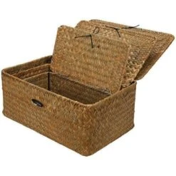 Panier Rangement Osier, Naturel Corbeille Osier, Panier Tressé Panier De Rangement En Osier Avec Couvercles Jonc De Mer Buanderie Rotin Organisateur Boîte Pour Salle De Bain Salon Cuisine 3 Pièces -ATMOSPHERA || VIDAXL || Safavieh Soldes 63938292 5