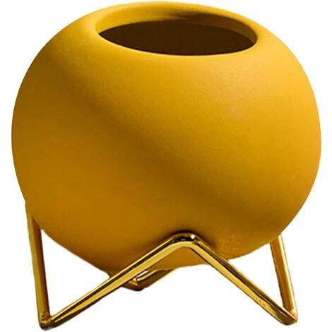 Vase De Fleurs En Céramique, Style Nordique Avec Support En Métal, Vase De Fleurs Décoratif Moderne, Vase Rond En Poterie Pour Mariage, Maison, Centre De Table, Jaune 3 Vase De Fleurs En Céramique, Style Nordique Avec Support En Métal, Vase De Fleurs Décoratif Moderne, Vase Rond En Poterie Pour Mariage, Maison, Centre De Table, Jaune