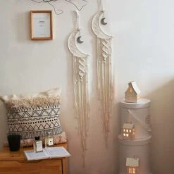 Attrape-rêves De Lune Attrape-rêves étoiles Avec Lumières Décor De Chambre De Fille Décoration Murale En Macramé Attrape-rêves Décoration Murale De Fille Avec Lumière Boho Tapisserie Corde Art Lune -ATMOSPHERA || VIDAXL || Safavieh Soldes 64332257 3