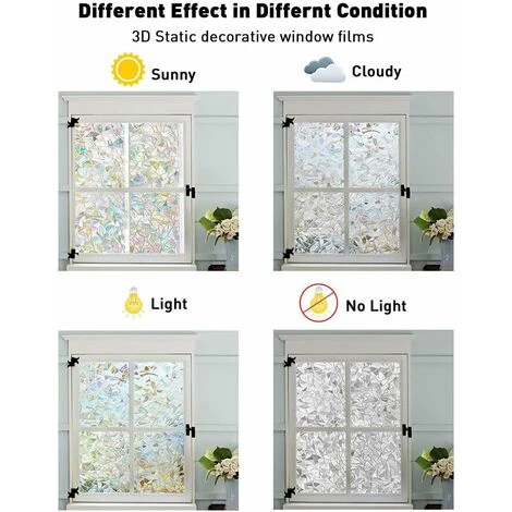 Film De Fenêtre électrostatique Effet Arc-en-ciel, Film De Fenêtre Décoratif Intimité, Film De Fenêtre Anti-UV 3D, Film De Fenêtre Occultant Idéal Pour Chambre, Bureau, Cuisine, 60x300CM 4 Film De Fenêtre électrostatique Effet Arc-en-ciel, Film De Fenêtre Décoratif Intimité, Film De Fenêtre Anti-UV 3D, Film De Fenêtre Occultant Idéal Pour Chambre, Bureau, Cuisine, 60x300CM – Image 2