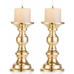 2 Pièces Bougeoirs Pilier En Métal Doré, Mariage, Centres De Chandeliers Pour Bougies De 50mm Avec Décoration De Support Idéal Pour Les Mariages, Événements Spéciaux, Fêtes