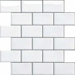 Credence Adhésif Pour Cuisine Salle De Bain, Faux Carrelage Adhésif Mur Blanc Credence Cuisine Adhésif, Imperméable Metro 3D Carrelage PVC Adhésif Mural, 4 Pièces (Blanc, 4 Feuilles)