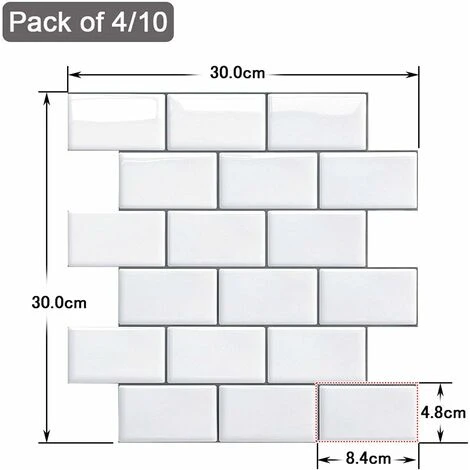 Credence Adhésif Pour Cuisine Salle De Bain, Faux Carrelage Adhésif Mur Blanc Credence Cuisine Adhésif, Imperméable Metro 3D Carrelage PVC Adhésif Mural, 4 Pièces (Blanc, 4 Feuilles) 4 Credence Adhésif Pour Cuisine Salle De Bain, Faux Carrelage Adhésif Mur Blanc Credence Cuisine Adhésif, Imperméable Metro 3D Carrelage PVC Adhésif Mural, 4 Pièces (Blanc, 4 Feuilles) – Image 2