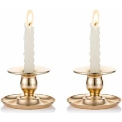 Lot De 2 Bougeoirs En Laiton Doré En Métal Pour Bougies, Chandeliers, Bougies Chauffe-plat Et Bougies Piliers – Pour Vitrine Et Manteau De Cheminée