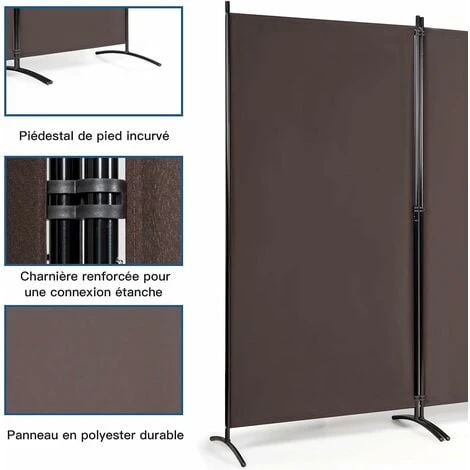 COSTWAY Paravent Sur Pied 3 Panneaux Pliable,Brise Vue,Cloison De Séparation Pièce Protéger Privée, 260 X 183 CM Café 5 COSTWAY Paravent Sur Pied 3 Panneaux Pliable,Brise Vue,Cloison De Séparation Pièce Protéger Privée, 260 X 183 CM Café – Image 3