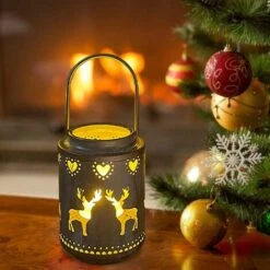 Déstockage Lanterne De Bougie De Noël Rustique, Lanternes De Bougie Pratiques De Ferme Avec Flocon De Neige De Cerf D'arbre Creux Pour Les Ornements De Décor De Festival De Fête, Vieux Cerf -ATMOSPHERA || VIDAXL || Safavieh Soldes 65869944 3