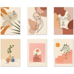 RHAFAYRE 6 Pièces Impressions D'Art Mural Ligne Minimaliste Affiches D'Art Esthétique Moderne Abstrait Boho Art Mural De Dessin Géométrique De Paysage Visage De Femme Sans Cadre, 2025 CM