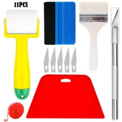 GDRHVFD Kit Covering,Outils De Film Pour Papier Peint,Fenêtre Voiture,Carrelage Vinyle,Raclette Pour Pose Adhesif,Avec Squeegee Au Silicone,Couteau Universel Et Des Lames,1.5M Mètre Ruban