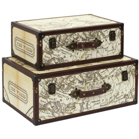 COOPER - Lot De 2 Malles De Rangements Mappemonde Vintage 3 COOPER - Lot De 2 Malles De Rangements Mappemonde Vintage