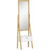 HOMCOM Miroir Sur Pied Avec Rangement Tiroir En Bambou Et MDF - Dim. 45L X 30l X 160H Cm - Blanc Et Naturel -ATMOSPHERA || VIDAXL || Safavieh Soldes 67535279 1