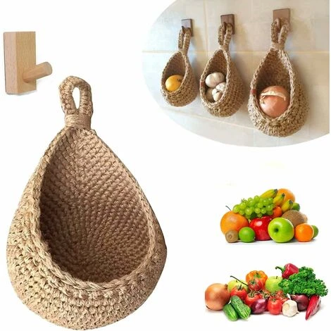Déstockage Paniers De Fruits Et Légumes Suspendus Au Mur, Corbeille De Fruits Ou De Légumes Tissée à La Main En Forme De Goutte D'eau De Jute, Panier De Rangement Suspendu De Cuisine (Hauteur 14cm, L 3 Déstockage Paniers De Fruits Et Légumes Suspendus Au Mur, Corbeille De Fruits Ou De Légumes Tissée à La Main En Forme De Goutte D'eau De Jute, Panier De Rangement Suspendu De Cuisine (Hauteur 14cm, L