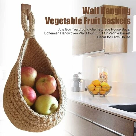 Déstockage Paniers De Fruits Et Légumes Suspendus Au Mur, Corbeille De Fruits Ou De Légumes Tissée à La Main En Forme De Goutte D'eau De Jute, Panier De Rangement Suspendu De Cuisine (Hauteur 14cm, L 5 Déstockage Paniers De Fruits Et Légumes Suspendus Au Mur, Corbeille De Fruits Ou De Légumes Tissée à La Main En Forme De Goutte D'eau De Jute, Panier De Rangement Suspendu De Cuisine (Hauteur 14cm, L – Image 3