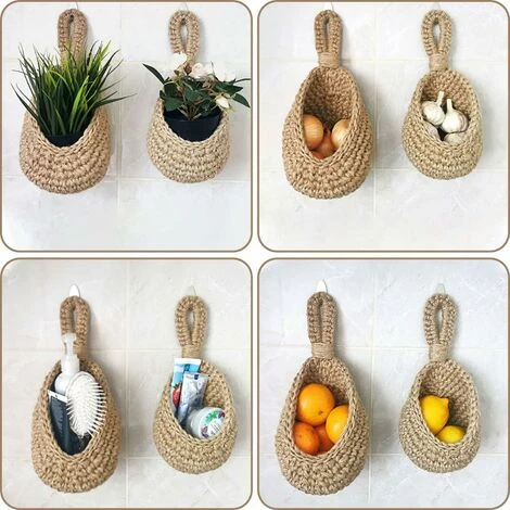 Déstockage Paniers De Fruits Et Légumes Suspendus Au Mur, Corbeille De Fruits Ou De Légumes Tissée à La Main En Forme De Goutte D'eau De Jute, Panier De Rangement Suspendu De Cuisine (Hauteur 14cm, L 6 Déstockage Paniers De Fruits Et Légumes Suspendus Au Mur, Corbeille De Fruits Ou De Légumes Tissée à La Main En Forme De Goutte D'eau De Jute, Panier De Rangement Suspendu De Cuisine (Hauteur 14cm, L – Image 4