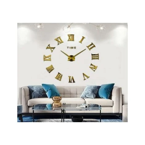 MINKUROW Moderne DIY Grand Pendule Murale Chiffres Romains Big Montre Stickers 3D Horloge Montre Murale Home Office Décoration Amovible (Batterie Non Inclus) Doré 70-120cm 5 MINKUROW Moderne DIY Grand Pendule Murale Chiffres Romains Big Montre Stickers 3D Horloge Montre Murale Home Office Décoration Amovible (Batterie Non Inclus) Doré 70-120cm – Image 3