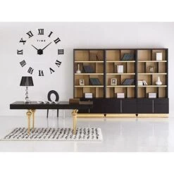MINKUROW Moderne DIY Grand Pendule Murale Chiffres Romains Big Montre Stickers 3D Horloge Montre Murale Home Office Décoration Amovible (Batterie Non Inclus) Noir 70-120cm -ATMOSPHERA || VIDAXL || Safavieh Soldes 68611928 4
