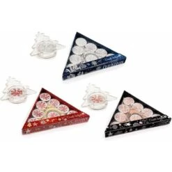 Bougies De Noël, Lot De 8 Bougies Motif Flocon De Neige Scintillant Argent Avec Support Sapin En Verre.Emballage Bleu.