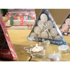 Bougies De Noël, Lot De 8 Bougies Motif Flocon De Neige Scintillant Argent Avec Support Sapin En Verre.Emballage Bleu. -ATMOSPHERA || VIDAXL || Safavieh Soldes 68752331 3