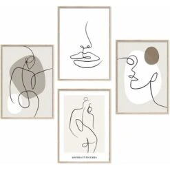 Affiche Decoration Murale, Ensemble D'images De Abstraites Ligne, Modernes Tableaux, Posters Et Arts Décoratifs Pour La Maison, Salon, Chambre - Sans Cadre (4xA4，2130cm)