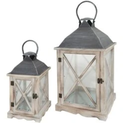 Rebecca Mobili Set De 2 Lanternes Décoratives Bois Métal Pvc 52x28x28 -ATMOSPHERA || VIDAXL || Safavieh Soldes 69469243 5