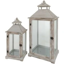 Rebecca Mobili Set De 2 Lanternes Décoratives Verre Pvc Bois Clair 72x32x27 -ATMOSPHERA || VIDAXL || Safavieh Soldes 69469268 5