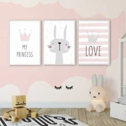 Tableaux Pour Chambre Bebe Fille Rose Affiches Citation Enfant Lapin Couronne Princesse Amour Poster Cadeaux Anniversaire Sans Cadre L(40X50CM) Lot De 3 Multicolore -ATMOSPHERA || VIDAXL || Safavieh Soldes 69546660 2