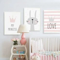 Tableaux Pour Chambre Bebe Fille Rose Affiches Citation Enfant Lapin Couronne Princesse Amour Poster Cadeaux Anniversaire Sans Cadre L(40X50CM) Lot De 3 Multicolore -ATMOSPHERA || VIDAXL || Safavieh Soldes 69546660 3